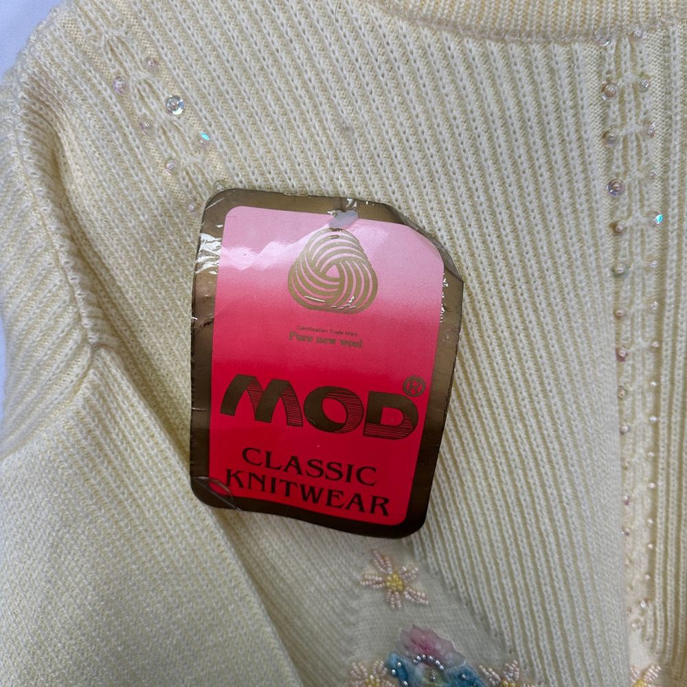 Vintage 80s Golden Girls Pastel Yellow Knit Sequin Crewneck Sweater Medium - Picture 4 of 5